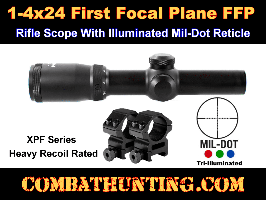 1-4x24 First Focal Plane Rifle Scope Illuminated Mil-Dot Reticle style=