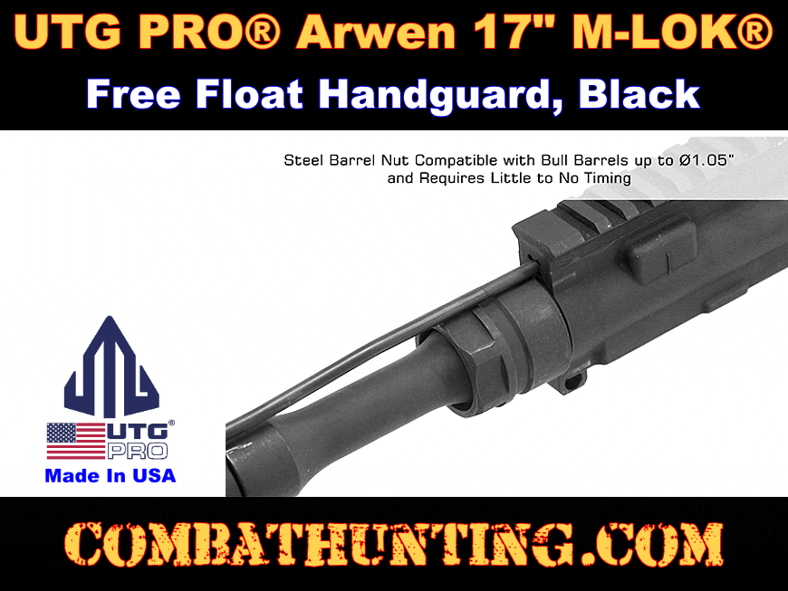 UTG PRO® Arwen 17" M-LOK® AR-15 Free Float Handguard Black style=