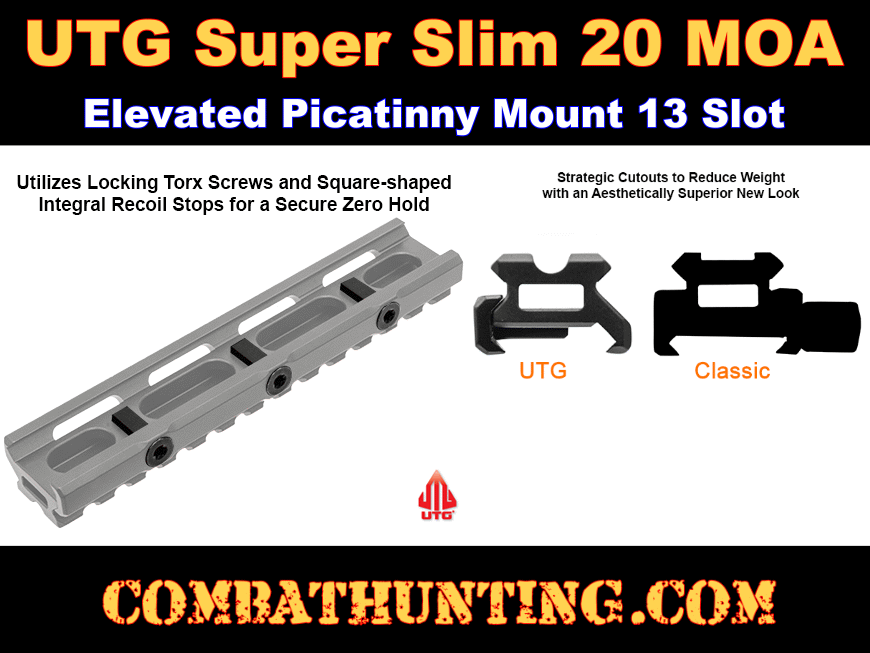 UTG Super Slim 20 MOA Elevated Picatinny Mount 13 Slot style=