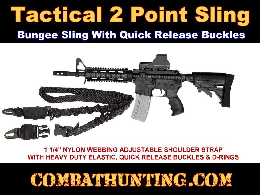 Tactical 2 Dual Two Point Bungee Rifle Gun Sling Strap  Release Buckle 