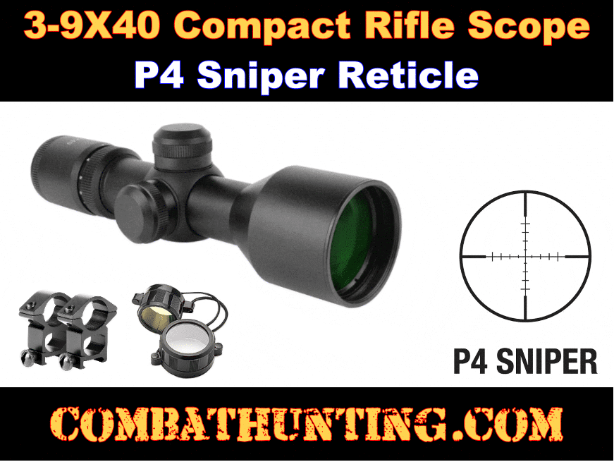 3-9x40 Compact Rifle Scope P4 Sniper Range Estimating Reticle style=