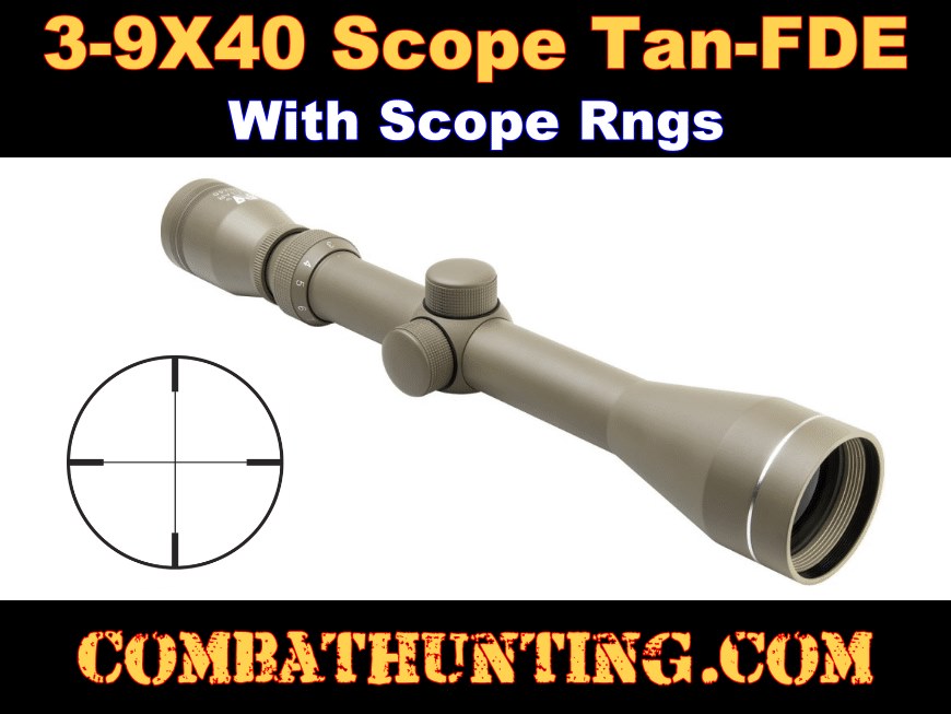3-9x40 rifle scope Plex Reticle Tan-FDE With Weaver/Picatinny Rings style=