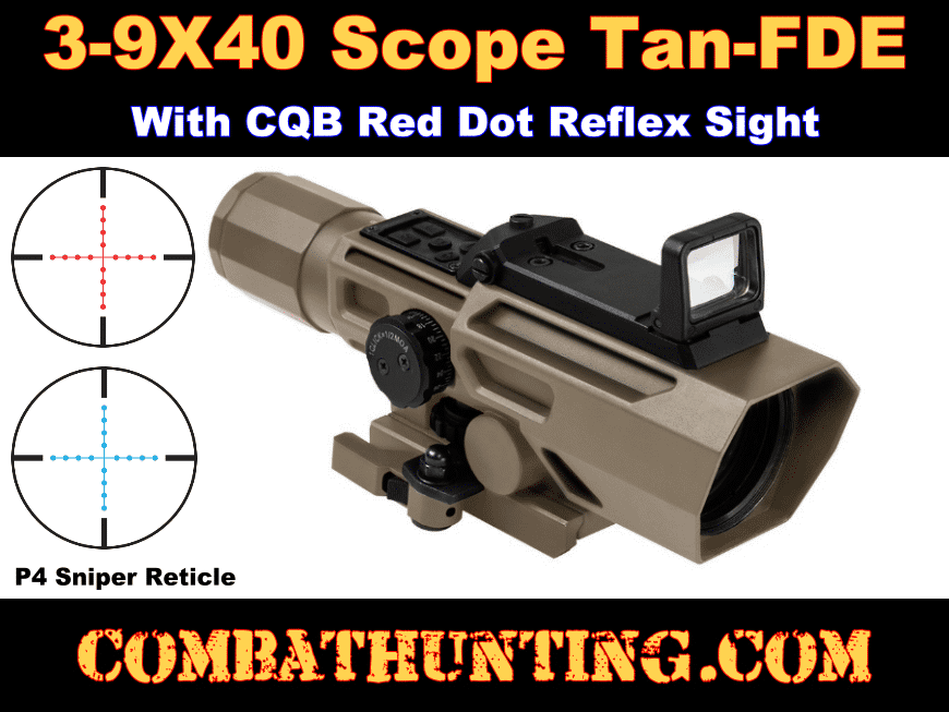 3-9x40 Scope With Red Dot Tan/FDE P4 Sniper style=