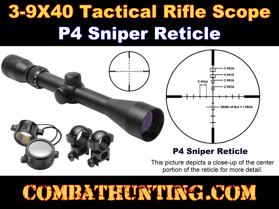 3-9x40mm P4 Tactical Rifle Scope With Rings style=