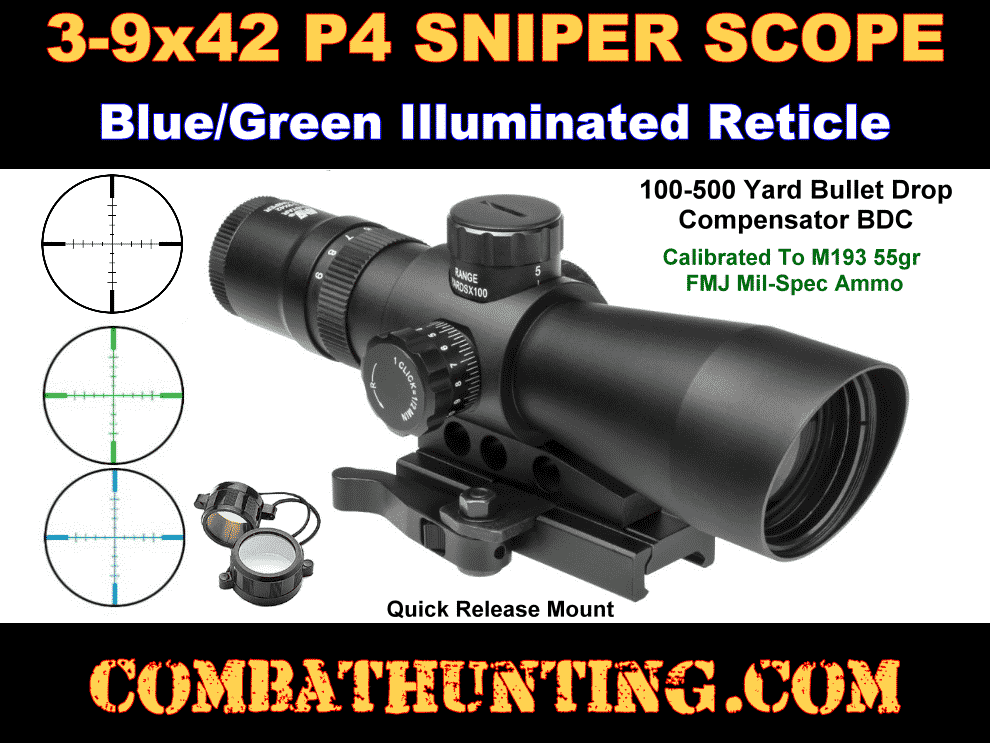Ncstar 3-9x42 P4 Sniper Compact Scope With Quick Mount style=