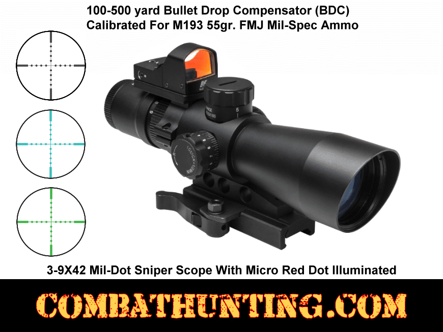 3-9x42mm AR-15 Rifle Scope Mil-dot Sniper BDC With QD Mount & Micro Red Dot Combo style=