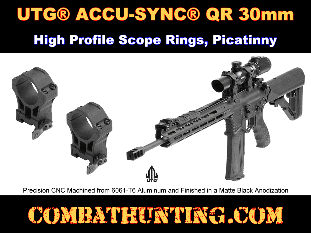 UTG ACCU-SYNC QR 30mm High Profile Scope Rings Picatinny style=
