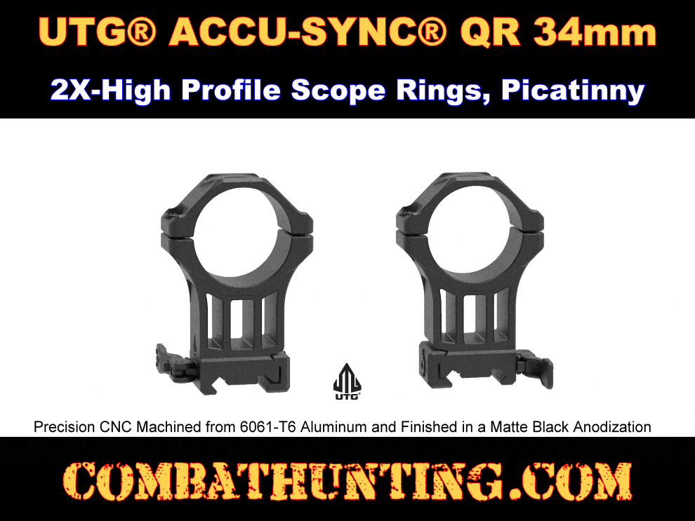 UTG ACCU-SYNC QR 34mm 2X-High Profile Rings Picatinny style=