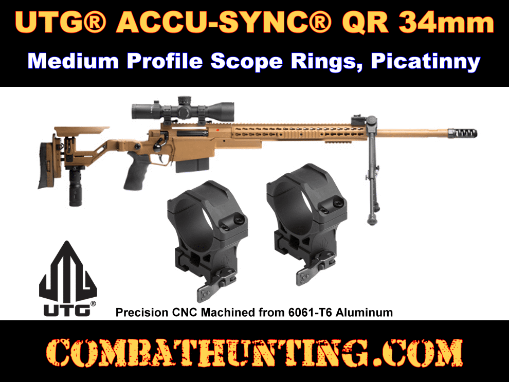 UTG ACCU-SYNC QR 34mm Medium Profile Scope Rings Picatinny style=