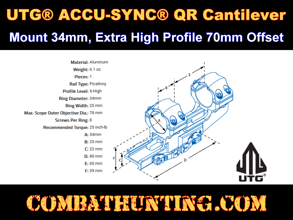 UTG ACCU-SYNC QR Cantilever Mount 34mm X-High Profile 70mm Offset style=