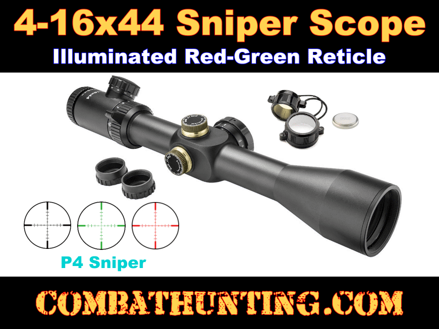 4-16x44 Scope With Illuminated Red/Green P4 Sniper Reticle style=