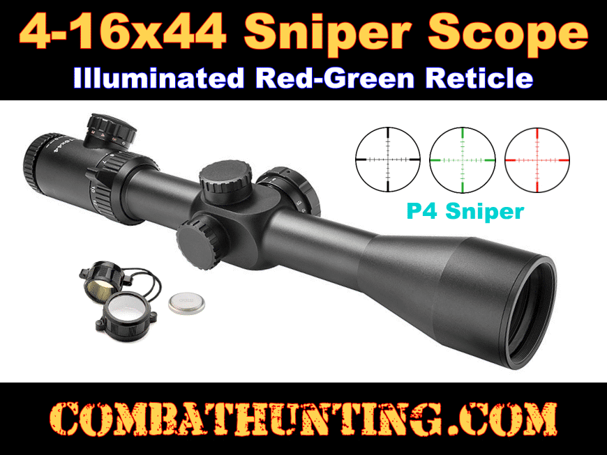 4-16x44 Scope With Illuminated Red/Green P4 Sniper Reticle style=