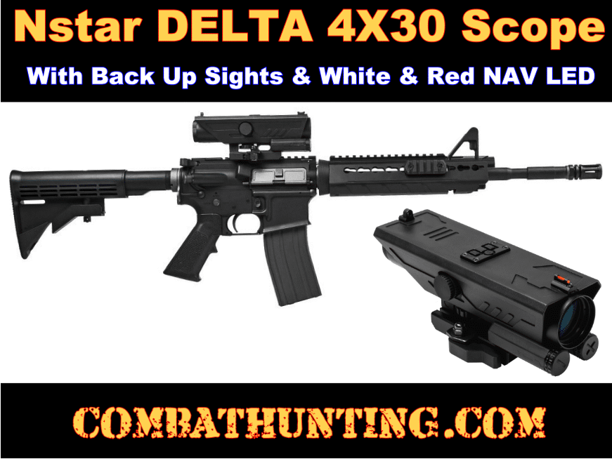 AR-15 Scope 4X30 P4 Sniper Reticle Illuminated With Back Up Iron Sights style=