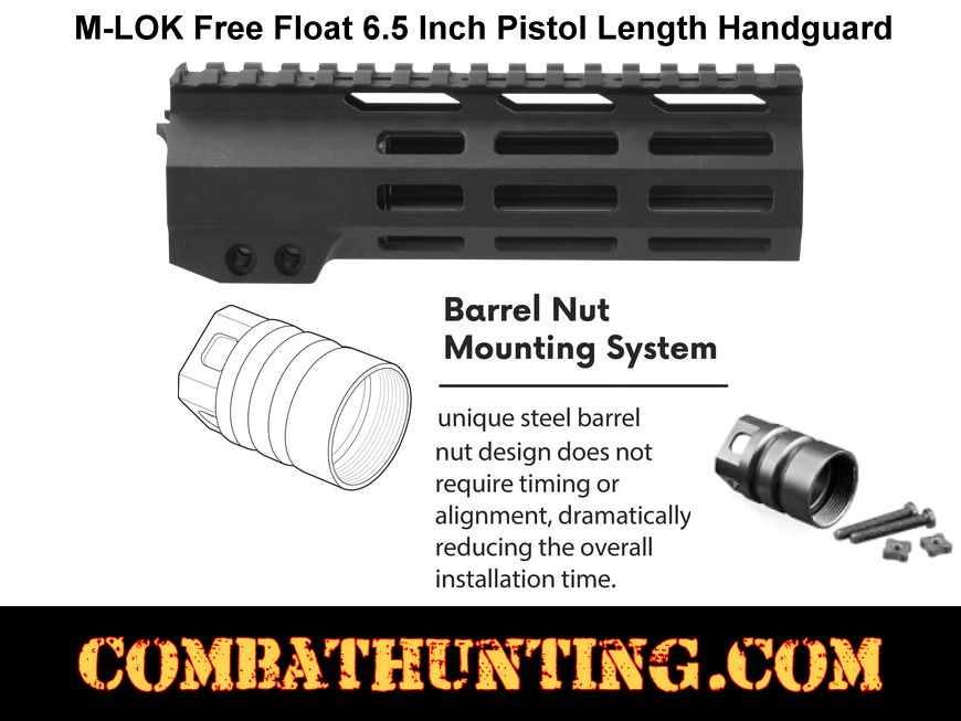 AR-15 Pistol Free Float Handguard With Barrel Nut M-LOK Rail 6.5