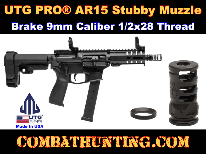 AR-15 9mm Muzzle Brake 1/2x28 Thread UTG PRO style=