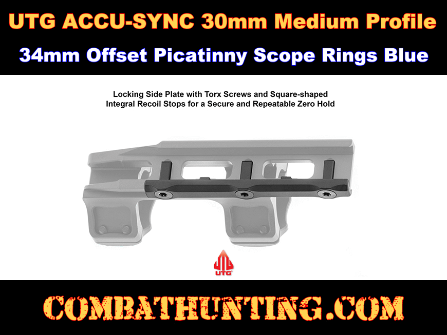 UTG ACCU-SYNC 30mm Medium Profile 34mm Offset Picatinny Rings Blue style=