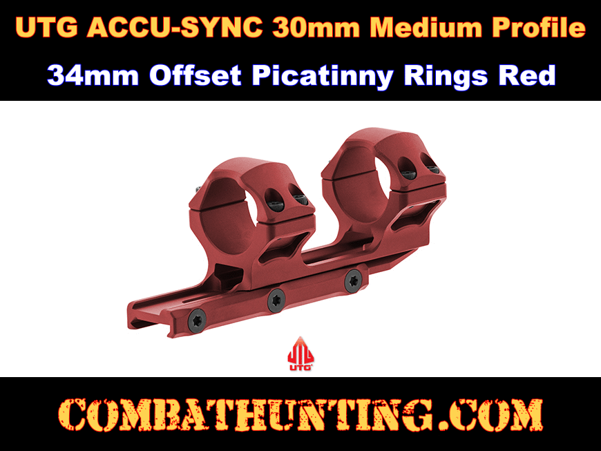 UTG ACCU-SYNC 30mm Medium Profile 34mm Offset Picatinny Rings Red style=