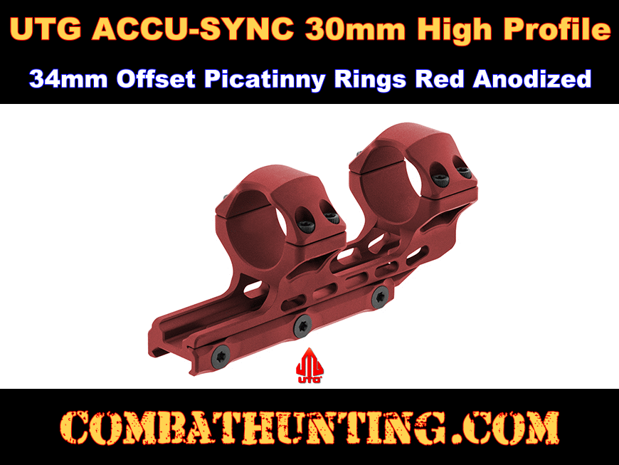UTG ACCU-SYNC 30mm High Profile 34mm Offset Picatinny Rings Red Anodized style=