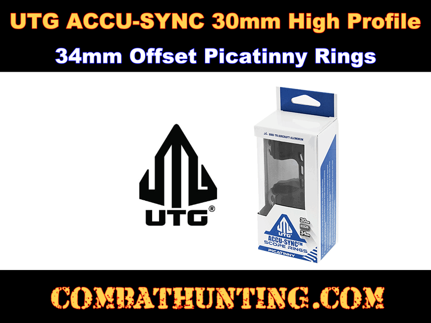 UTG ACCU-SYNC 30mm High Profile 34mm Offset Picatinny Rings Black style=
