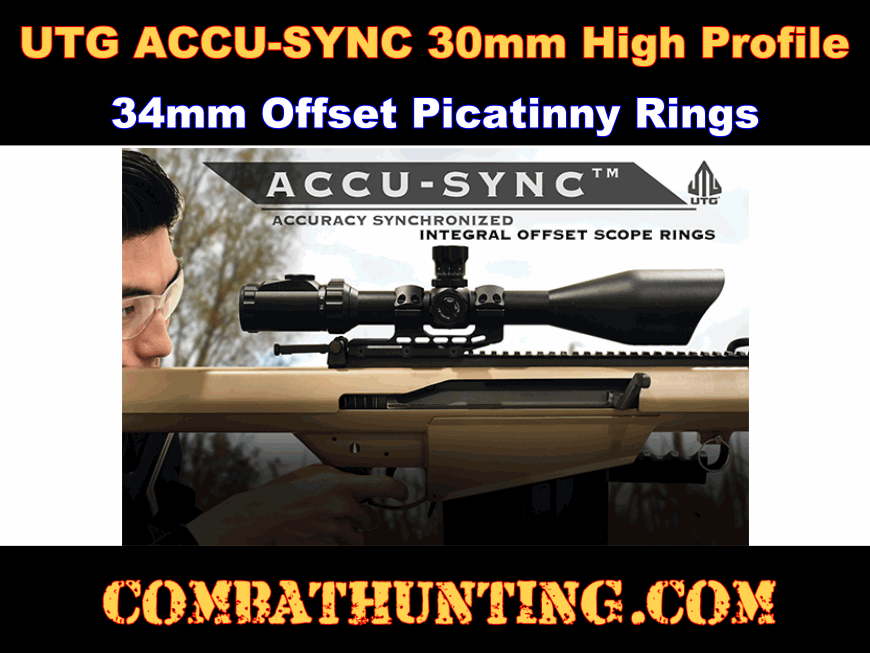 UTG ACCU-SYNC 30mm High Profile 34mm Offset Picatinny Rings Black style=