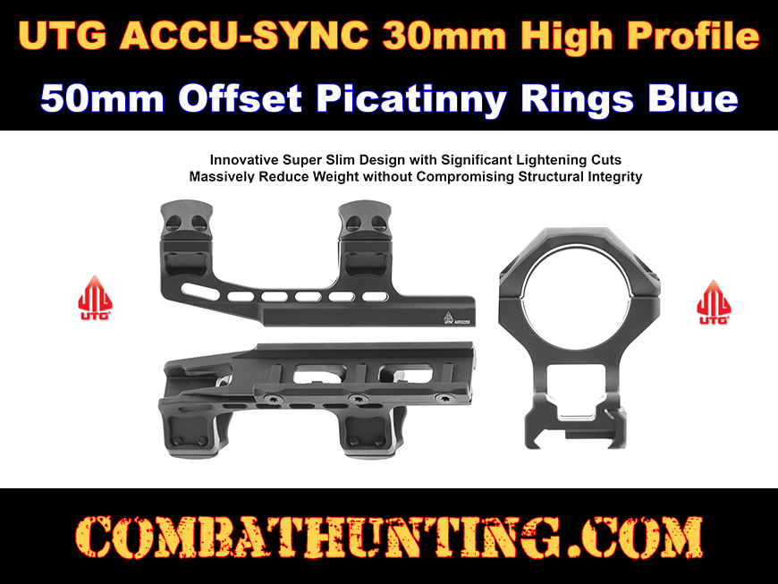 UTG ACCU-SYNC 30mm High Profile 50mm Offset Picatinny Rings Blue style=