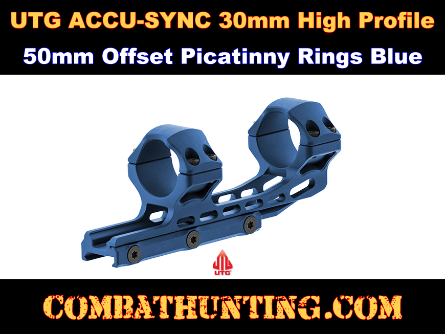UTG ACCU-SYNC 30mm High Profile 50mm Offset Picatinny Rings Blue style=
