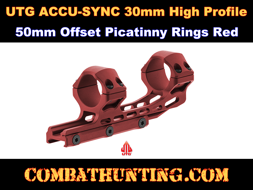 UTG ACCU-SYNC 30mm High Profile 50mm Offset Picatinny Rings Red style=