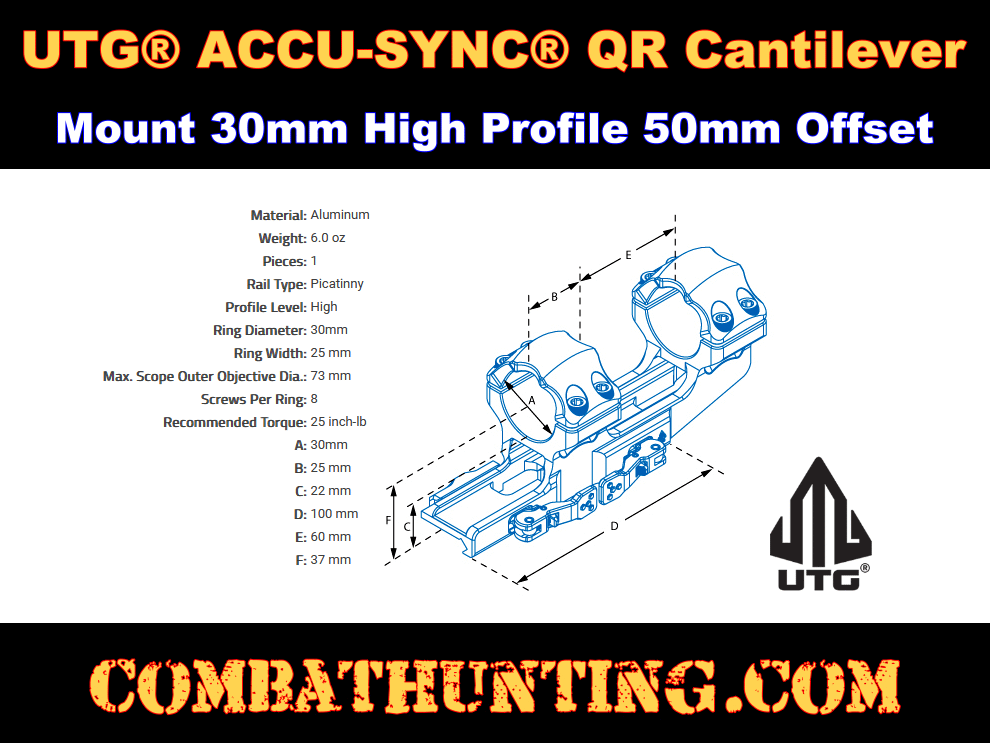 UTG ACCU-SYNC QR Cantilever Mount 30mm High Profile 50mm Offset style=