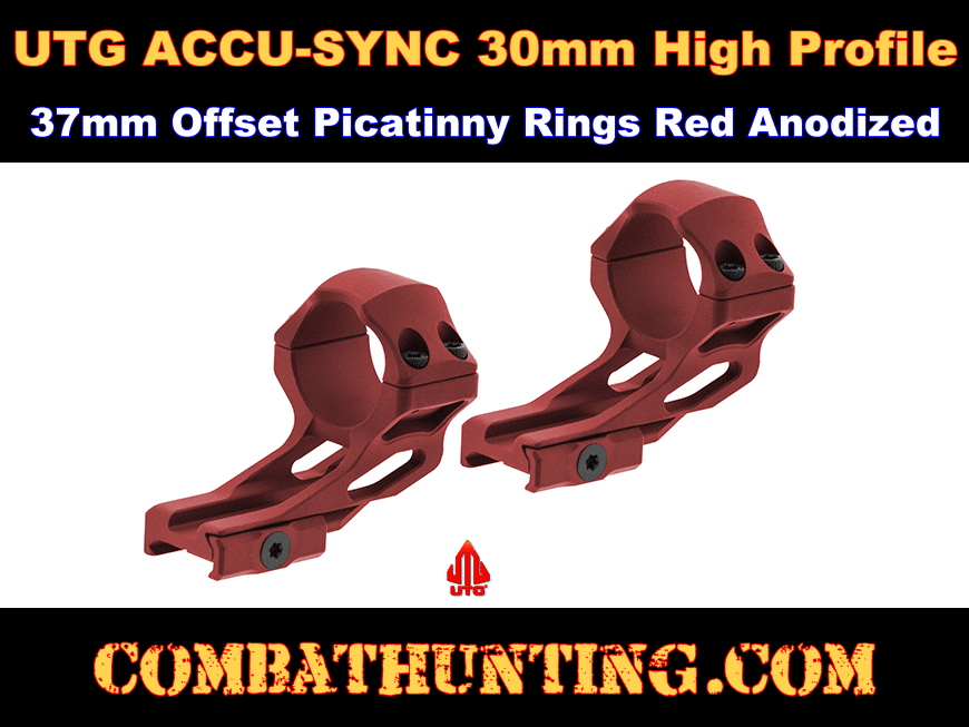 UTG ACCU-SYNC 30mm High Profile 37mm Offset Picatinny Rings Red Anodized style=