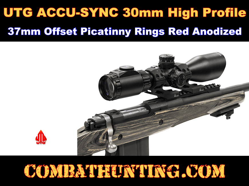 UTG ACCU-SYNC 30mm High Profile 37mm Offset Picatinny Rings Red Anodized style=