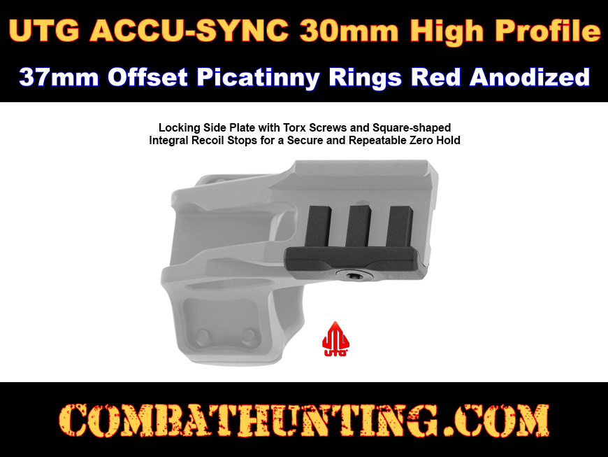 UTG ACCU-SYNC 30mm High Profile 37mm Offset Picatinny Rings Red Anodized style=