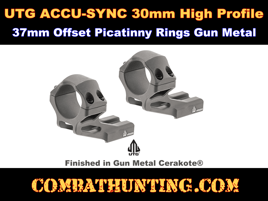 UTG ACCU-SYNC 30mm High Profile 37mm Offset Picatinny Rings Gun Metal style=