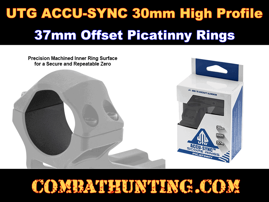 UTG ACCU-SYNC 30mm High Profile 37mm Offset Picatinny Rings Black style=