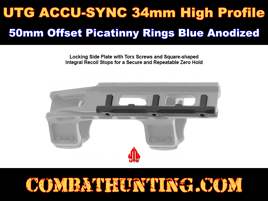 UTG ACCU-SYNC 34mm High Profile 50mm Offset Picatinny Rings Blue Anodized style=