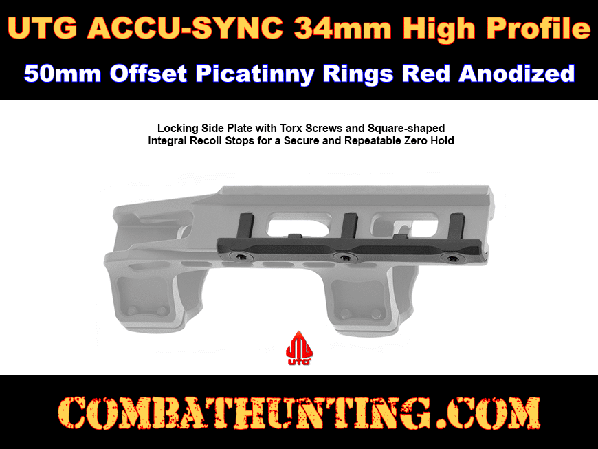 UTG ACCU-SYNC 34mm High Profile 50mm Offset Picatinny Rings Red Anodized style=