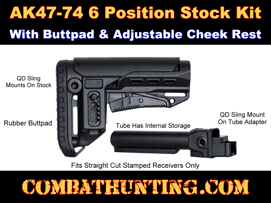 AK47/74 M4 Six Position Stock Kit With Storage Black Synthetic style=