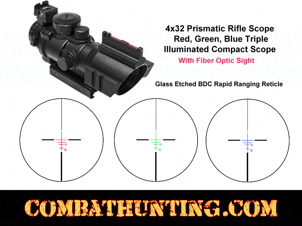 4x32mm AR-15 Tactical Scope With BUIS Sight Illuminated BDC style=