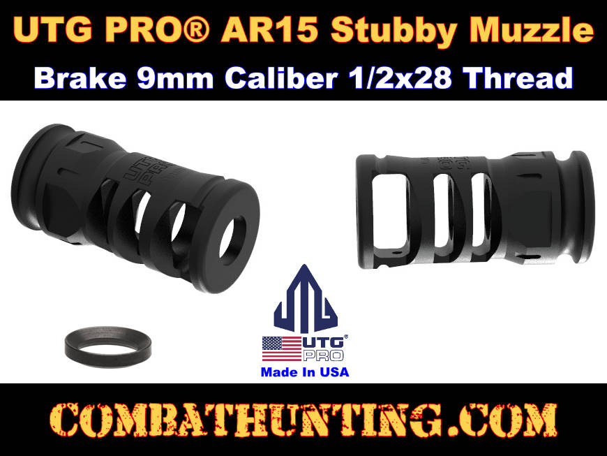 AR-15 9mm Muzzle Brake 1/2x28 Thread UTG PRO style=
