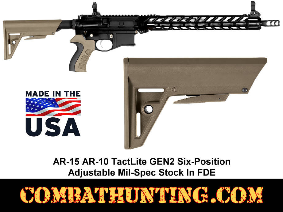 AR-15 AR-10 TactLite GEN2 Six-Position Adjustable Mil-Spec Stock FDE style=