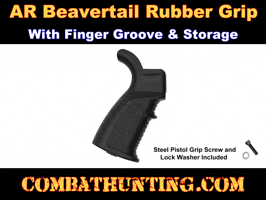 AR-15 M-16 Beavertail Rubber Grip With Finger Groove & Storage style=