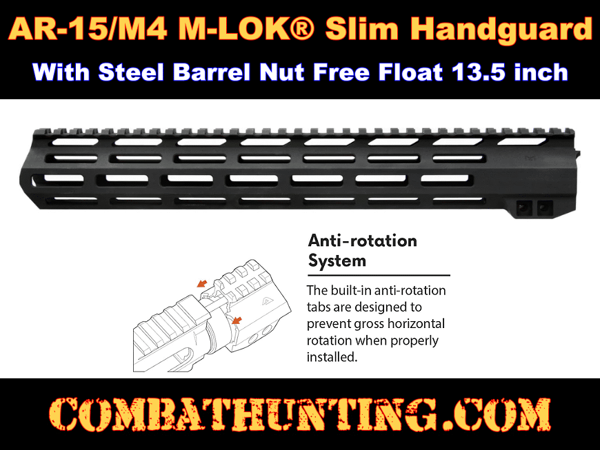 AR-15 M4 M-LOK® Slim Handguard Free Float 13.5 Inch style=