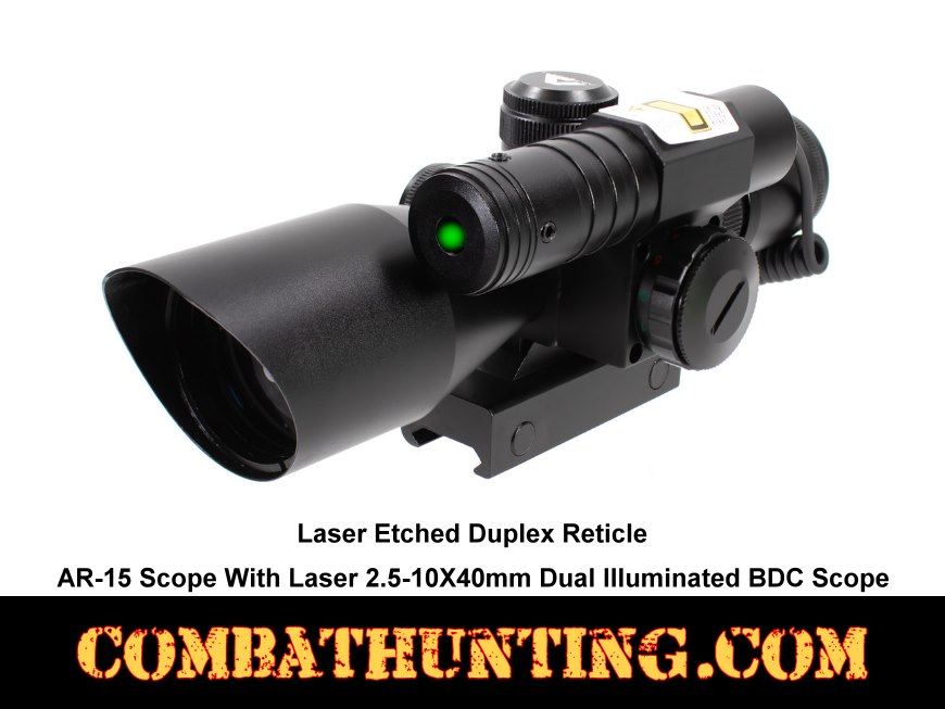 AR-15 Scope With Laser 2.5-10X40mm Dual Illuminated BDC Scope style=