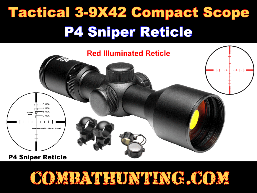 NcStar Illuminated 3-9X42 P4 Reticle Sniper Rifle Scope style=