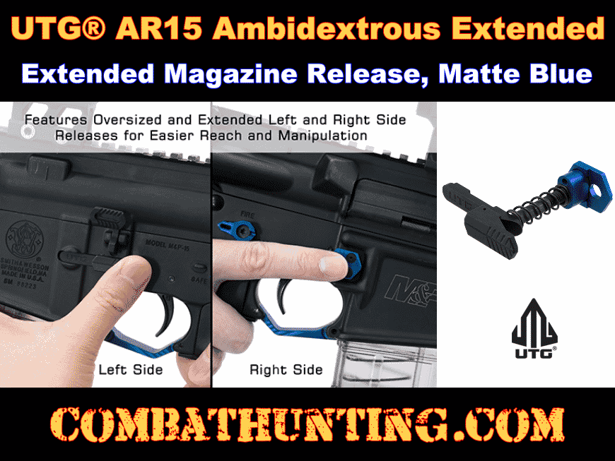 UTG AR15 Ambidextrous Extended Magazine Release, Matte Blue style=