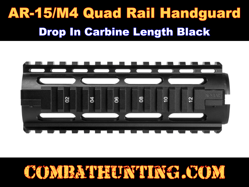 JetSurd Tactical Mounting Quad_Rails 6.7/6.7 Inch Drop-in Carbine Length Aluminum Black Finished