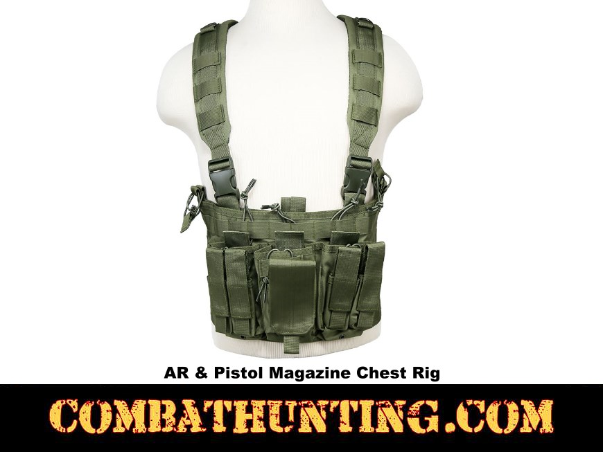 WARNOD GREEN Molle Tactical Golem Body Chest Rig 3 Pouch Mag Holder Vest Carrier 
