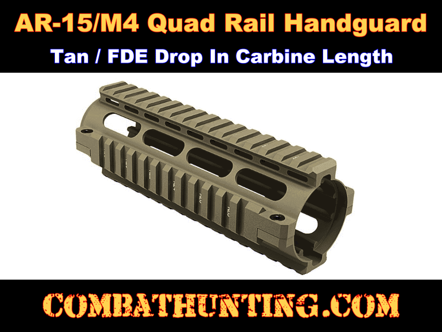 AR-15 Quad Rail Handguard Carbine Length FDE style=