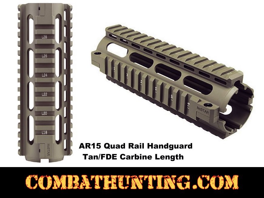 AR-15 Quad Rail Handguard Carbine Length FDE style=