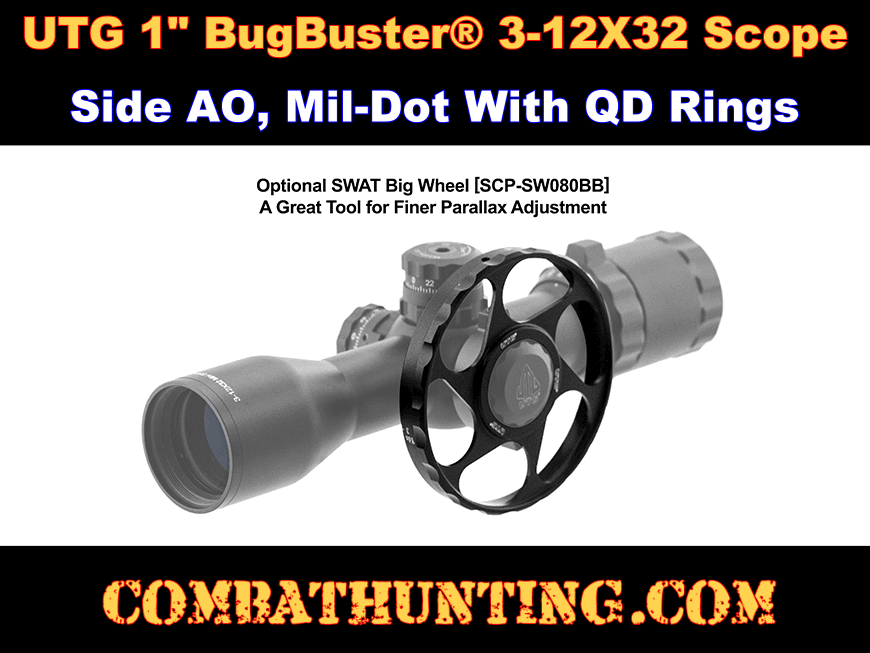 Leapers UTG 1 BugBuster 3-12X32 Scope QD Rings Side AO Mil-dot SCP-M312AOWQ