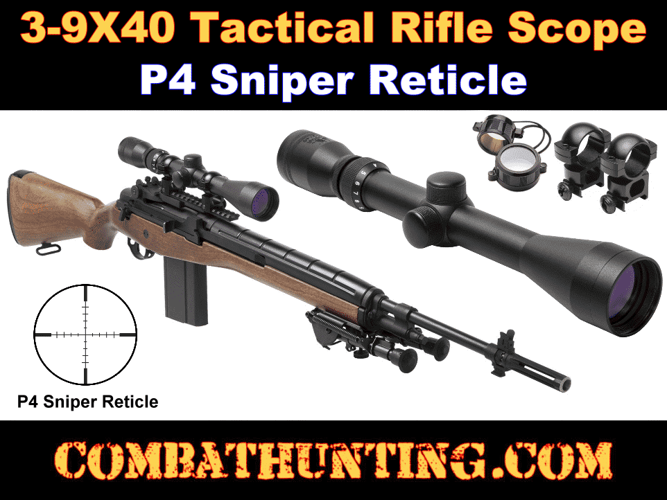 AR-15 3-9x40 Tactical Rifle Scope P4 Sniper Reticle style=